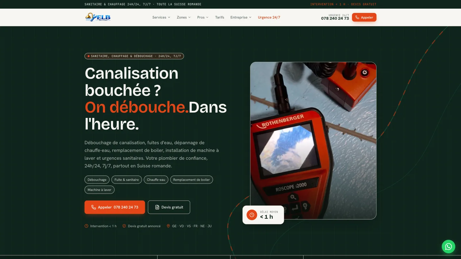 Le site ELB Services, débouchage en Suisse romande