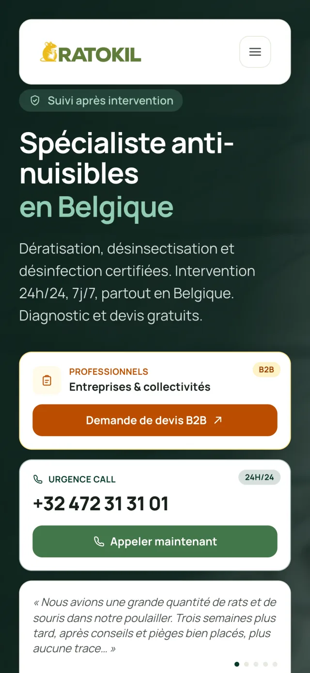 Formulaire de devis Ratokil sur mobile